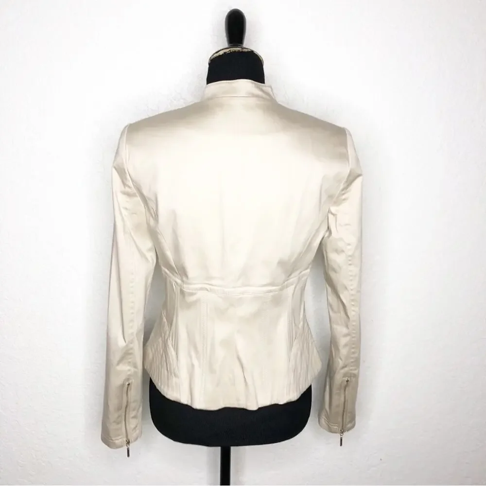 WHBM cream tan zip front blazer jacket size 2